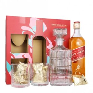 johnnie walker red label decanter & 2 glass gift pack